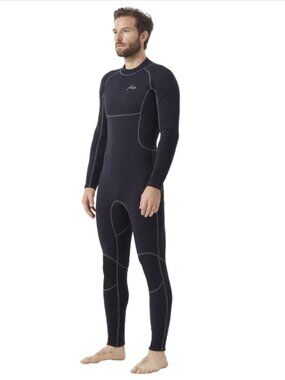 Hevto Men Wetsuit 3/2mm Neoprene Back Zipper for Surfing Diving XLT